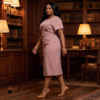 190 Amina Camel & Dusty Rose Belted Midi Dress
