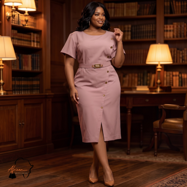 191 Amina Camel & Dusty Rose Belted Midi Dress