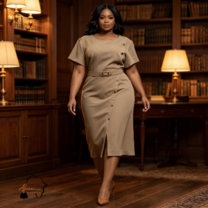 Amina Camel & Dusty Rose Belted Midi Dress
