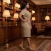193 Amina Camel & Dusty Rose Belted Midi Dress