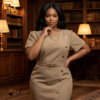 194 Amina Camel & Dusty Rose Belted Midi Dress