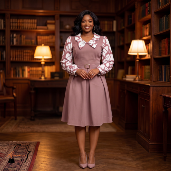 207 Zola Red & Mauve Belted A-Line Midi Dress