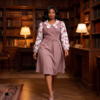 208 Zola Red & Mauve Belted A-Line Midi Dress