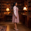 209 Zola Red & Mauve Belted A-Line Midi Dress