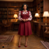 211 Zola Red & Mauve Belted A-Line Midi Dress