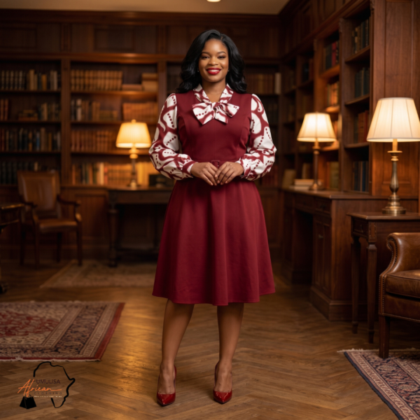 211 Zola Red & Mauve Belted A-Line Midi Dress