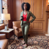 Amara Olive Green & Red African Two-Piece Suit