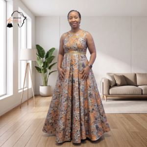 Amara Bronze & Silver Brocade Ball Gown – Radiant Evening Magnificence