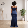 240 Nala Midnight Navy Blue Off-the-Shoulder Maxi Dress – Sculpted Evening Allure