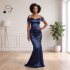 241 Nala Midnight Navy Blue Off-the-Shoulder Maxi Dress – Sculpted Evening Allure