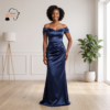243 Nala Midnight Navy Blue Off-the-Shoulder Maxi Dress – Sculpted Evening Allure