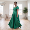 Zuri Emerald Green Puff-Sleeve Maxi Dress – Romantic Regal Grace