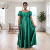 Zuri Emerald Green Puff-Sleeve Maxi Dress – Romantic Regal Grace