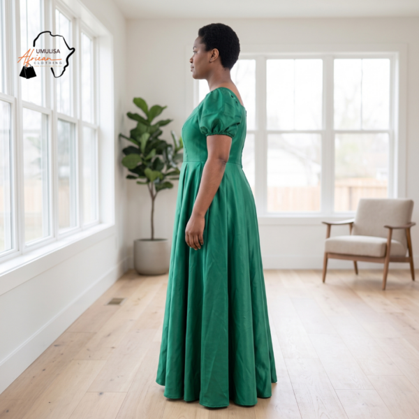 Zuri Emerald Green Puff-Sleeve Maxi Dress – Romantic Regal Grace