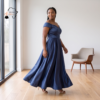 Sade Slate Blue Off-the-Shoulder Maxi Dress – Timeless Evening Poise