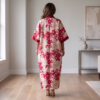 Ayana Crimson Red & Champagne Floral Kaftan Maxi Dress – Modern Resort Sophistication