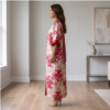 Ayana Crimson Red & Champagne Floral Kaftan Maxi Dress – Modern Resort Sophistication